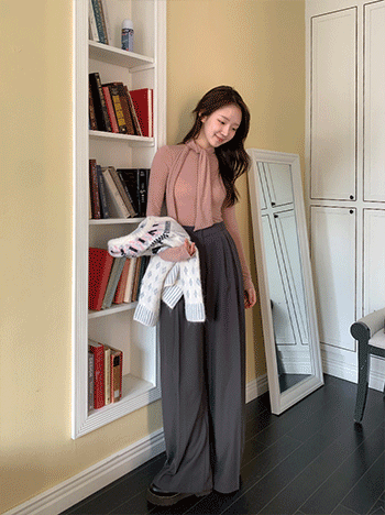 모던 투핀턱 와이드 슬랙스 팬츠[size:S,M,L]